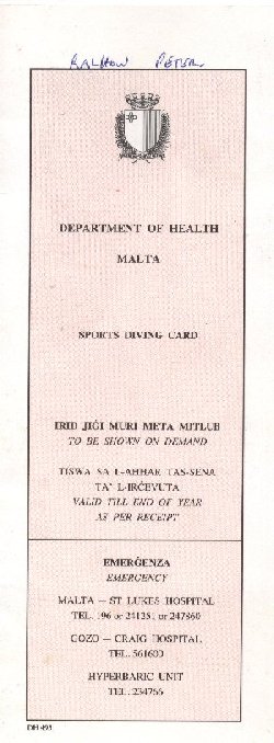 die karte, die man in malta zum unabhängigen tauchen braucht.